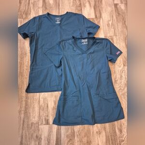 Cherokee Workwear Carribean Blue Scrub Tops V Neck Sz Small